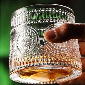 Elegant Clear Glass Rotating Whiskey Glass Tumblers (set of 2)